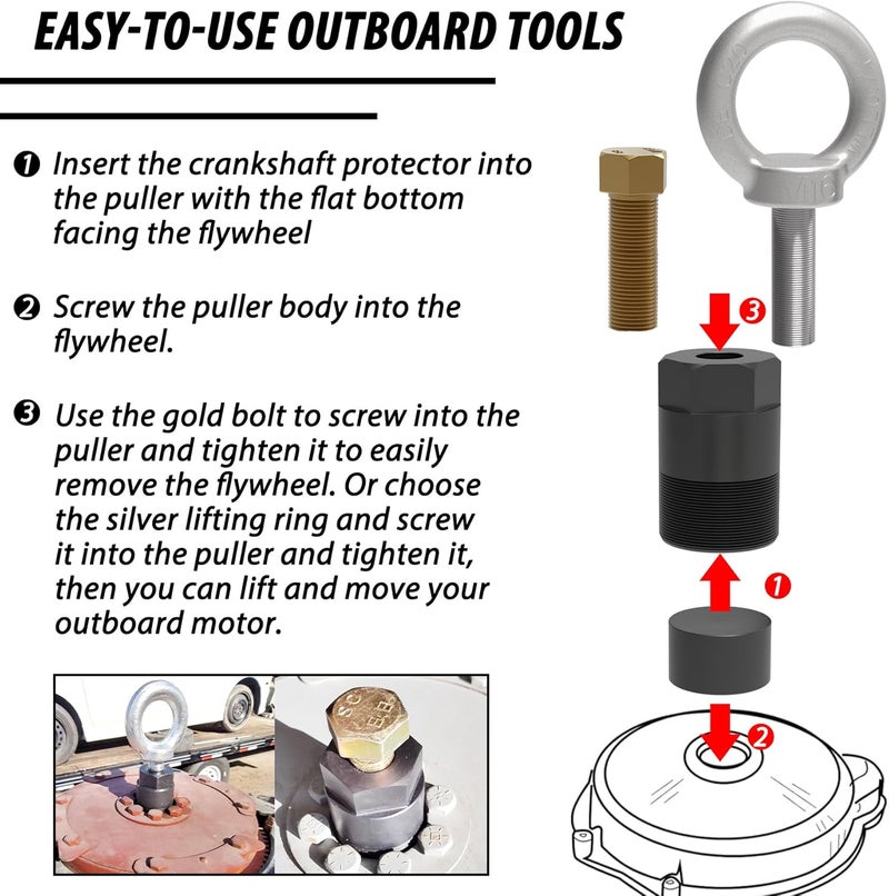 Sporthfish 91-849154T1 Flywheel Puller Removal Tool 91-90455-1 Lift Ring Set Compatible with Mercury Mariner Force Yamaha Outboard Flywheel Puller Lifting Eye Tool, 4PCS - Image 4